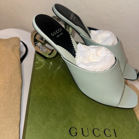 NEW Gucci leather green kitten logo heel size 9 brand new - Picture 6 of 10